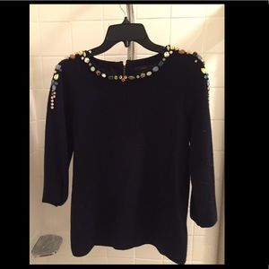 JCrew navy sweater with jeweled ornamentation - XS